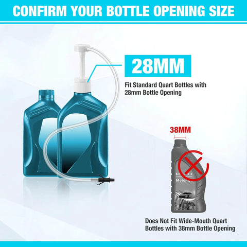 Lower Unit Gear Oil Pump with Universal Adapters for Standard Quart Bottles shown with 28mm adapter, not for 38mm bottles