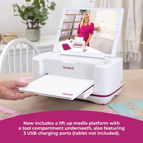 Person using Gemini II Electric Die Cutting And Embossing Machine With Pause And Rewind, 9x12.5 Inch Cutting Platform