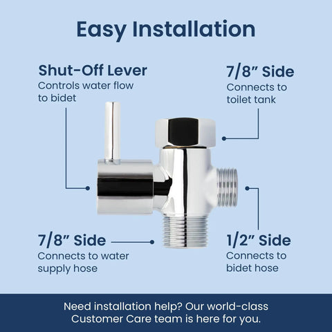 Bidet Shut-Off T-Adapter Valve For NEO Series Attachments 7/8 Inch By 7/8 Inch By 1/2 Inch Chrome Finish diagram