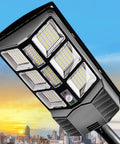 Ultra Bright Solar Street Light Dusk To Dawn Outdoor Lighting With 3 Modes Motion Sensor And Remote Control 6000K White Light