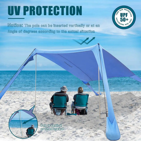 Portable Beach Shade Tent Sun Shelter UPF50 Canopy With Sandbags for Family Beach Days Camping Fishing Backyard Picnics