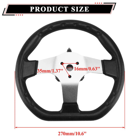 Close-up of 270mm steering wheel from Go Kart Steering Wheel And Rack Pinion Kit 270mm 10.6 Inch Wheel 330mm 13 Inch Rack