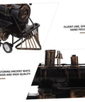 Detailed view of Vintage Steam Locomotive Model Sculpture for Desk Decor and Living Room, emphasizing craftsmanship and finish.