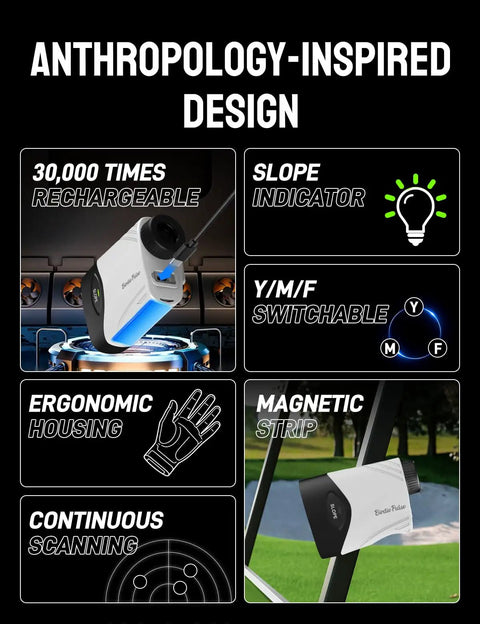 Compact Golf Rangefinder With Slope Mode And Magnetic Mount Tournament Legal Yardage Calculator For Precise Distances On Any Terrain Dope Pin Seeker And Budget Friendly For Practice Rounds And Course Play, white handheld rangefinder with magnetic strip