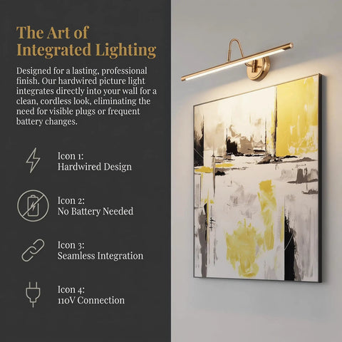 Brass Finish 24.4 Inch Hard Wired Led Picture Light With Swing Arm Wall Mount For Paintings Slim 14W Warm White 3000K Display Sconce 90 Degree Swivel Elegant Wall Lighting For Hallways And Galleries