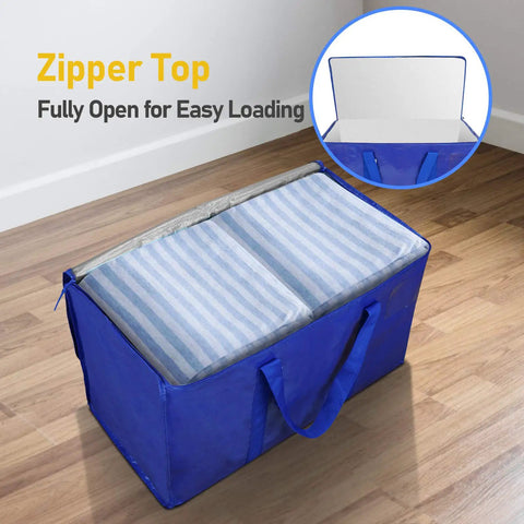 8 Pack Extra Large Moving Bags With Zippers And Carrying Handles, Heavy Duty Waterproof Storage Bags for Moving, open zipper view