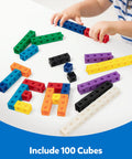 Child playing with Hands On Math Manipulatives Kit For Kids Ages 3 To 8 With 100 Colorful Counting Cubes In Ten Colors on table