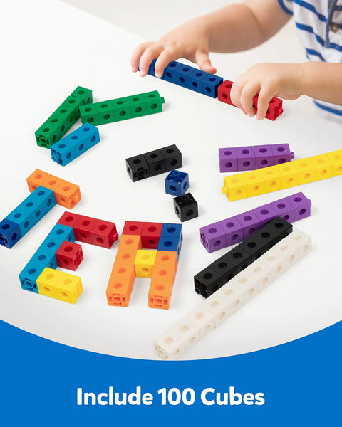 Child playing with Hands On Math Manipulatives Kit For Kids Ages 3 To 8 With 100 Colorful Counting Cubes In Ten Colors on table