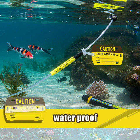 Tough As Nails Fiber Optic Cable Labels With 3 Smear Proof Markers For Data Center Routing in underwater setting.