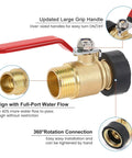 Heavy Duty Garden Hose Shut Off Valve 3/4 GHT Quick Shut Off Ball Valve with stainless steel long handle and brass body close-up