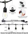 Diagram of 200 Ft Outdoor String Lights with 63 Shatterproof Edison Bulbs 2200K Warm White Waterproof Weatherproof for Patio.