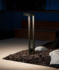 12V Two Arm Path Light in Textured Black with Diffused Lens for Outdoor Walkways and Landscapes, nighttime view