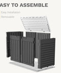 Weatherproof Outdoor Storage Shed for Tools 35 Cu Ft Capacity Lockable and Waterproof Horizontal Design in assembly view