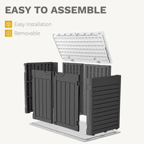 Weatherproof Outdoor Storage Shed for Tools 35 Cu Ft Capacity Lockable and Waterproof Horizontal Design in assembly view