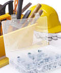 Threaded Inserts Kit For Wood Projects 100 Pieces Beefy Zinc Plated Iron Fasteners in plastic box with tools and hard hat