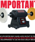 Heavy Lifter Eight Inch Benchtop Buffer Polisher With One Horsepower VFD Variable Speed Motor showing dual polishing wheels and control panel.