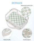 TSA Approved Clear Toiletry Bag For Carry On, Waterproof PVC Cosmetic Organizer, 7.9 by 5.9 by 2.4 Inches, mint green checkerboard design