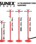 Three Quarter Ton Underhoist Support Stand with Foot Pedal, Large Base, Heavy Duty, Various Heights, Sunex Tools Assortment Display