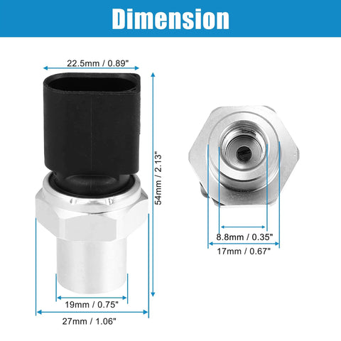 Drop In A C Pressure Sensor Switch 4H0959126B 4H0959126 with dimensions for Audi VW, front view showing connectors and size