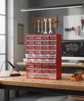 Industrial 33 Drawer Storage Cabinet With Removable Dividers And Transparent Polypropylene Drawers For Workshop Tools And Household Hardware Organization Shop Ready Garage Grade Heavy Duty Tool Chest And Customizable Small Parts Organizer on workbench