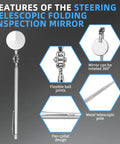 Telescopic Inspection Mirror For Car Maintenance Portable Folding Steering Mirror Chassis Weld Inspection Stainless Steel And Glass One Point Two Inch Mirror 360 Degree Swivel Joint Handy Auto Repair Tool Must Have, telescoping metal pole