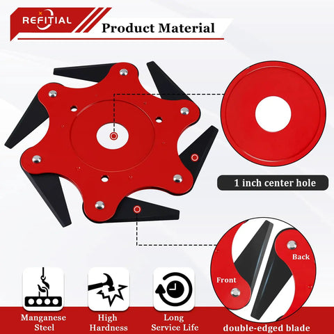 Universal 6 Steel Razors Weed Eater Head With Adapter Kit For Straight Shaft Trimmers and 1 Inch Gearbox features