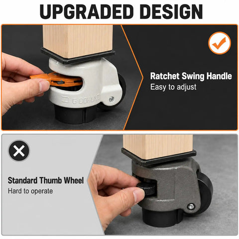 Heavy Duty Leveling Casters Set Of Four 2200 Lb Capacity Industrial Floor Levelers With Ratchet Handle showing upgraded design comparison.