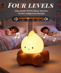 Chibi Campfire Night Light With White Noise Portable Rechargeable Cozy Camping Glow on a bedside table in kids room
