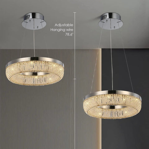 Modern Crystal Chandelier Ceiling Lights Fixture Pendant Lighting Orb Ring Chandelier Contemporary Hanging Ceiling Light With Adjustable Stainless Steel Cable For Living Room Dining Room Foyer Hallway 16 Inch Wow Factor, 15.7 inch LED, stainless steel frame