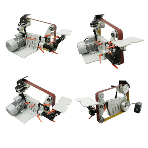 Badass Heavy Duty Belt Sander And Grinder With 72 To 82 In Wide Belt For Smooth Metal Polishing And Quick Knife Sharpening Variable Speed Includes Tough Double Stands 220V Workhorse shown from multiple angles