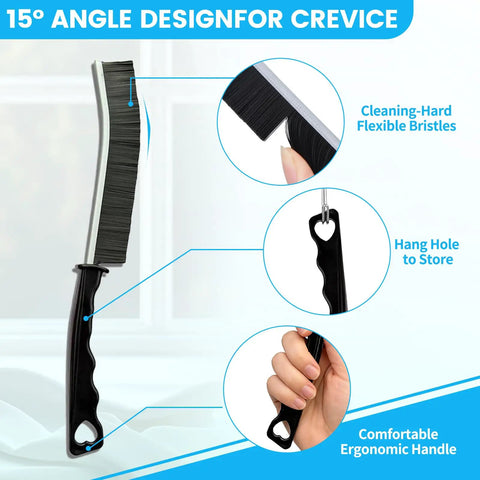 Close-up of 16 Piece Crevice Cleaning Brush Set For Tight Spots And Deep Grime Clean Up, showcasing brush and ergonomic handle.