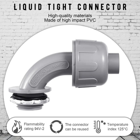 Flexible Non Metallic PVC Liquid Tight Conduit Connectors, 90 Degree Fittings, One Half Inch, side view