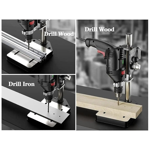 Universal Vertical Drill Stand Clamp for Woodworking, Portable Table Top Drill Press drilling wood and metal, aluminum base