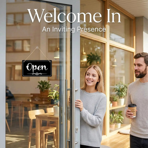 Double Sided Open Sign With Rope For Biz Hours Open Closed Sign 11 By 6.1 Inch Easy Flip Display in café entrance