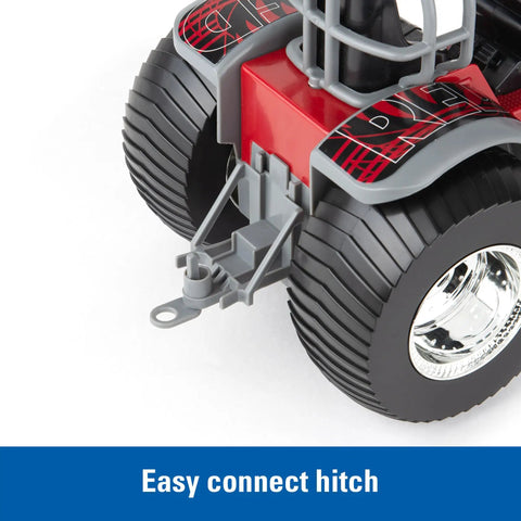 Rear view of Case IH Barn Buster One Sixteenth Scale Pulling Tractor With Thunder Engine Sounds Free Rolling Wheels Chrome Rims