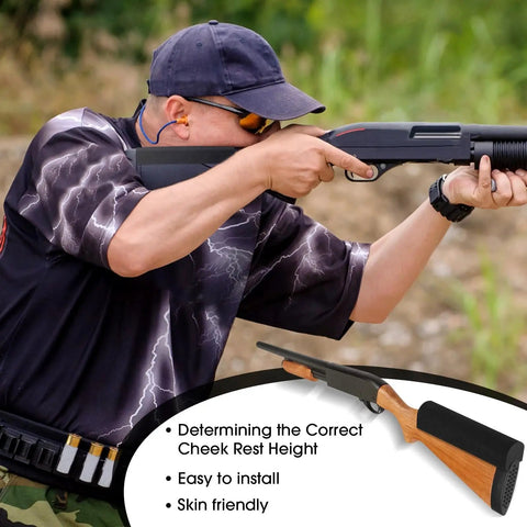 Shooter using rifle with 12 Pack Rifle Cheek Riser Pads Dope Non Slip EVA Foam 3 Height Levels For Buttstock Cover