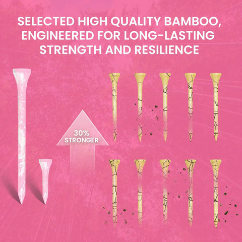 Bold Bamboo Golf Tees Set With 50 Painted Tees And 10 Extra Short 1.5 Inch Range Tees, high quality bamboo, pink and green design
