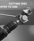 High Performance Electric Drill Sheet Metal Cutter Nibbler Attachment close-up of cutting disc for safer use on metal