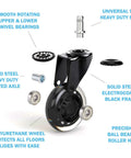 Exploded view of 3 Inch Heavy Duty Office Chair Wheels With Soft PU Rubber showcasing components for floor protection.