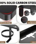 Built Different Solid Carbon Steel Bedside Shelf Clip On Floating Organizer with rounded corners, cup holder, and cable hole.