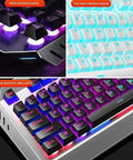 Level Up Your Rig With This Dope Gaming Keyboard And Mouse Combo Featuring Glowing Led Lights Splashproof Design Anti Ghosting Tech And A Snappy 2000 Dpi Optical Mouse Built For Serious PC Gamers, showcasing metal thickened panel and RGB keycaps.
