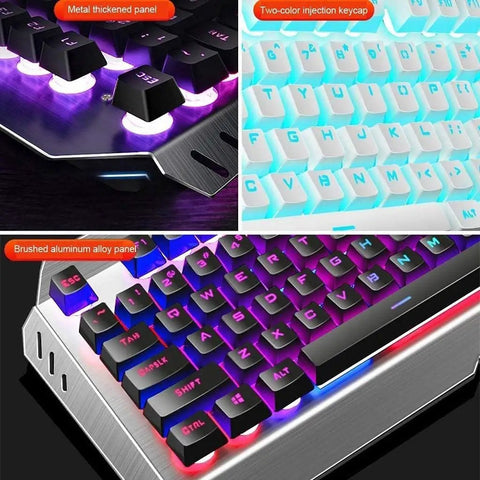 Level Up Your Rig With This Dope Gaming Keyboard And Mouse Combo Featuring Glowing Led Lights Splashproof Design Anti Ghosting Tech And A Snappy 2000 Dpi Optical Mouse Built For Serious PC Gamers, showcasing metal thickened panel and RGB keycaps.