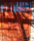 Wooden door with 4 Inch T Shaped Stainless Steel Hinge Set, 6 Pack, Rust Proof Durable Door Hardware for light shed doors.