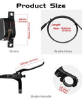 Hydraulic Disc Brake Kit for Mountain Bike With Front and Rear Calipers, Aluminum Two-Finger Levers shown with dimensions.