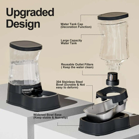 Automatic Pet Water Dispenser Gravity Fed Stainless Steel Bowl 1 Gallon Large Capacity Waterer BPA Free design features