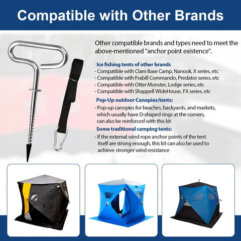 Shelter Tie Down Kit With Four Ice Anchors And Four Straps For Eskimo QuickFish And Clam Tents, compatible with other brands