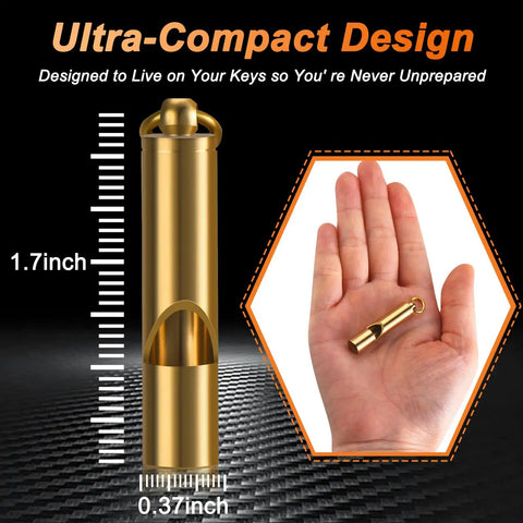 Image showing Brass Emergency Whistle 2 Pack With Tangle Free Lanyard Pealess Storm Resistant 120dB Lifesaver Survival Whistle size