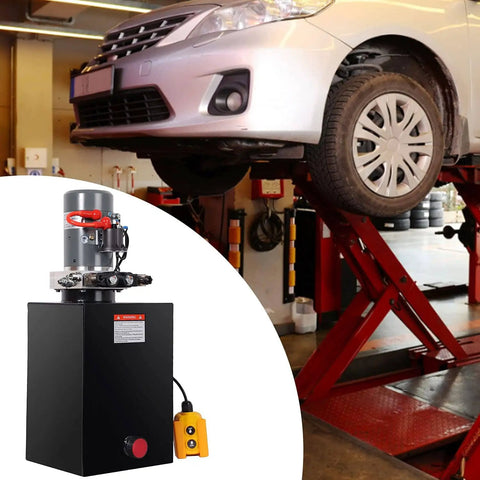 Heavy Duty 15 Quart DC 12V Hydraulic Power Unit With Double Acting Pump For Car Lifts And Dump Trailers Metal Reservoir Rugged Build