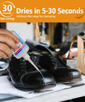 Fast Dry Shoe Repair Glue For Sneakers, Boots, Leather And Soles With Anti Clog Cap in use on black leather shoes