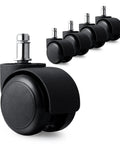 5 black 2 Inch Office Chair Caster Wheels For Smooth As Butter Rolling Experience Universal Fit Heavy Duty Gaming And Office Desk Setup.